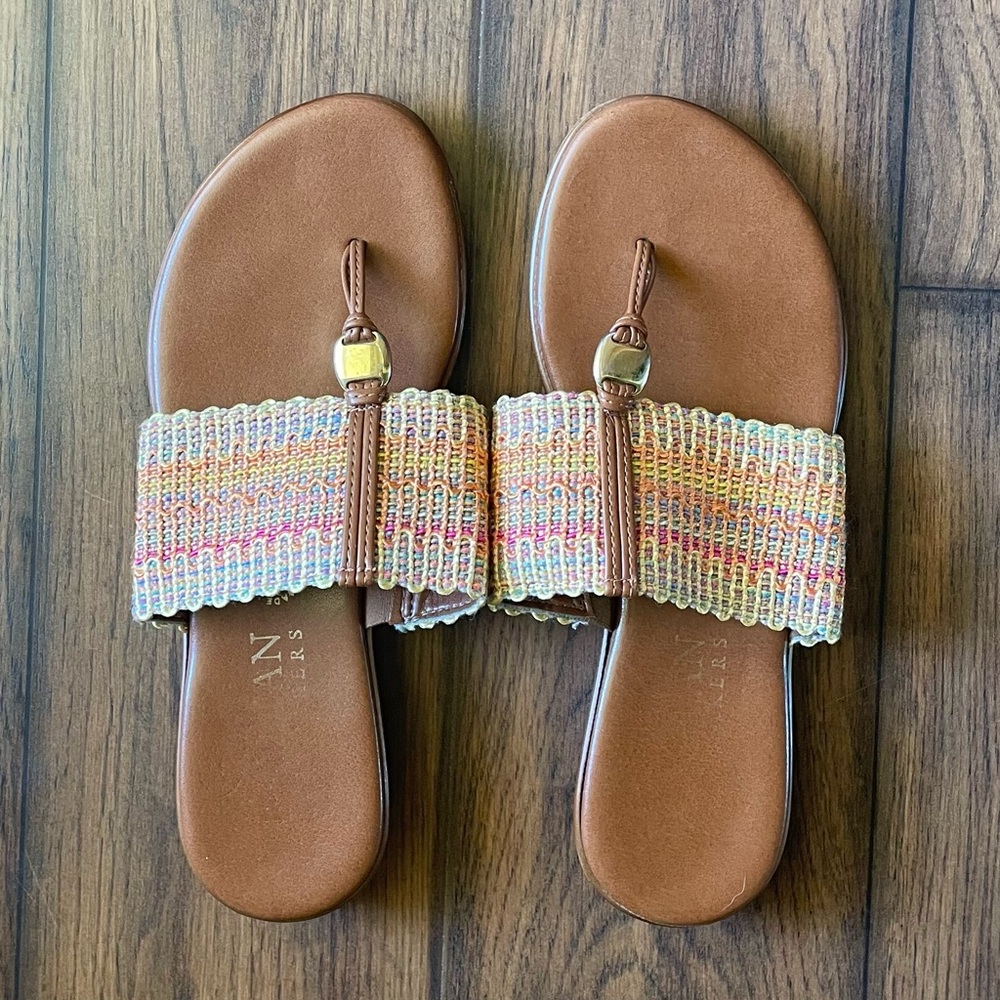 Leather & woven fabric sandals